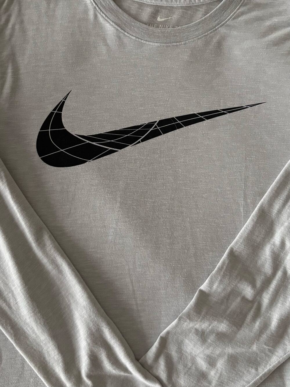 Men’s Nike long sleeve T-shirt, Heather gray with black swoosh. Size small.